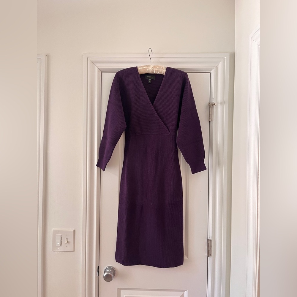 Banana Republic Overlap-Neck Midi Sweater Dress - Deep Highland Purple